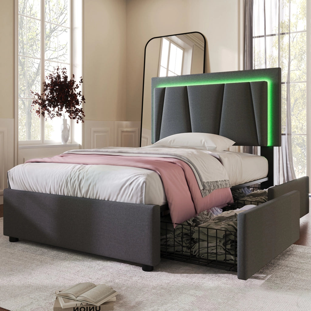Letto singolo 90x200 cm grigio con due cassetti