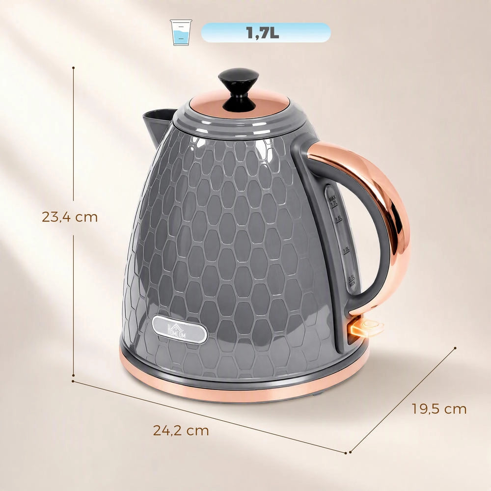 Bollitore Elettrico Rapido 2200W Grigio con Finestra di Visualizzazione e Filtro Lavabile Pratico per Casa