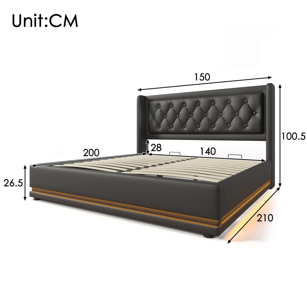 Letto contenitore matrimoniale 140x200 cm nero in PU