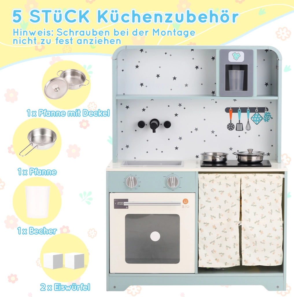 Cucina giocattolo per bambini 60x29x81 cm con microonde e accessori; blu in MDF e plastica