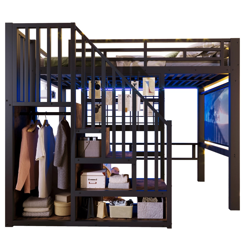 Letto a soppalco 140x200 cm in metallo e MDF nero