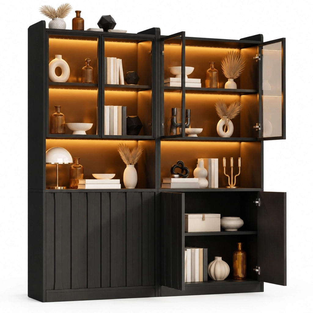 Set di 2 vetrine 160x35x200 cm con LED Bluetooth e vetro temprato; nero