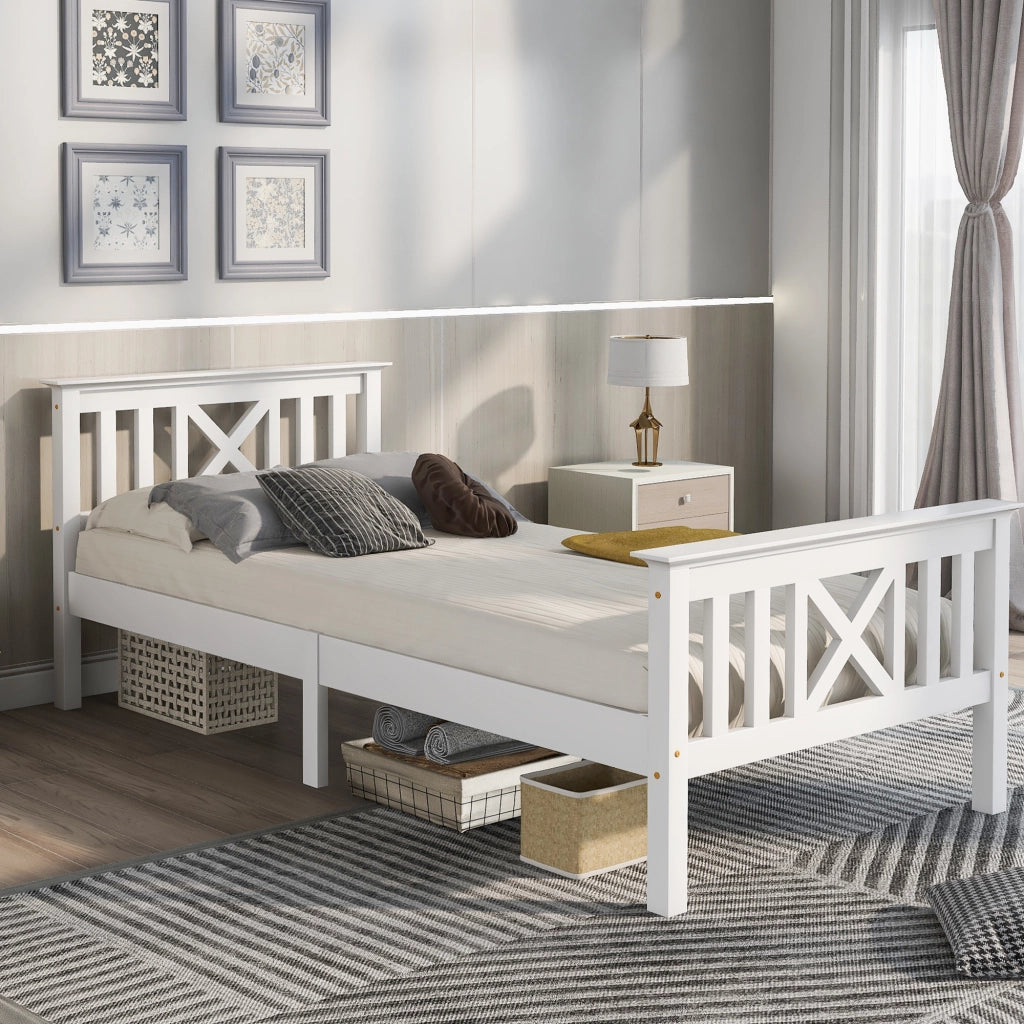 Letto singolo bianco 90x200 cm con rete a doghe