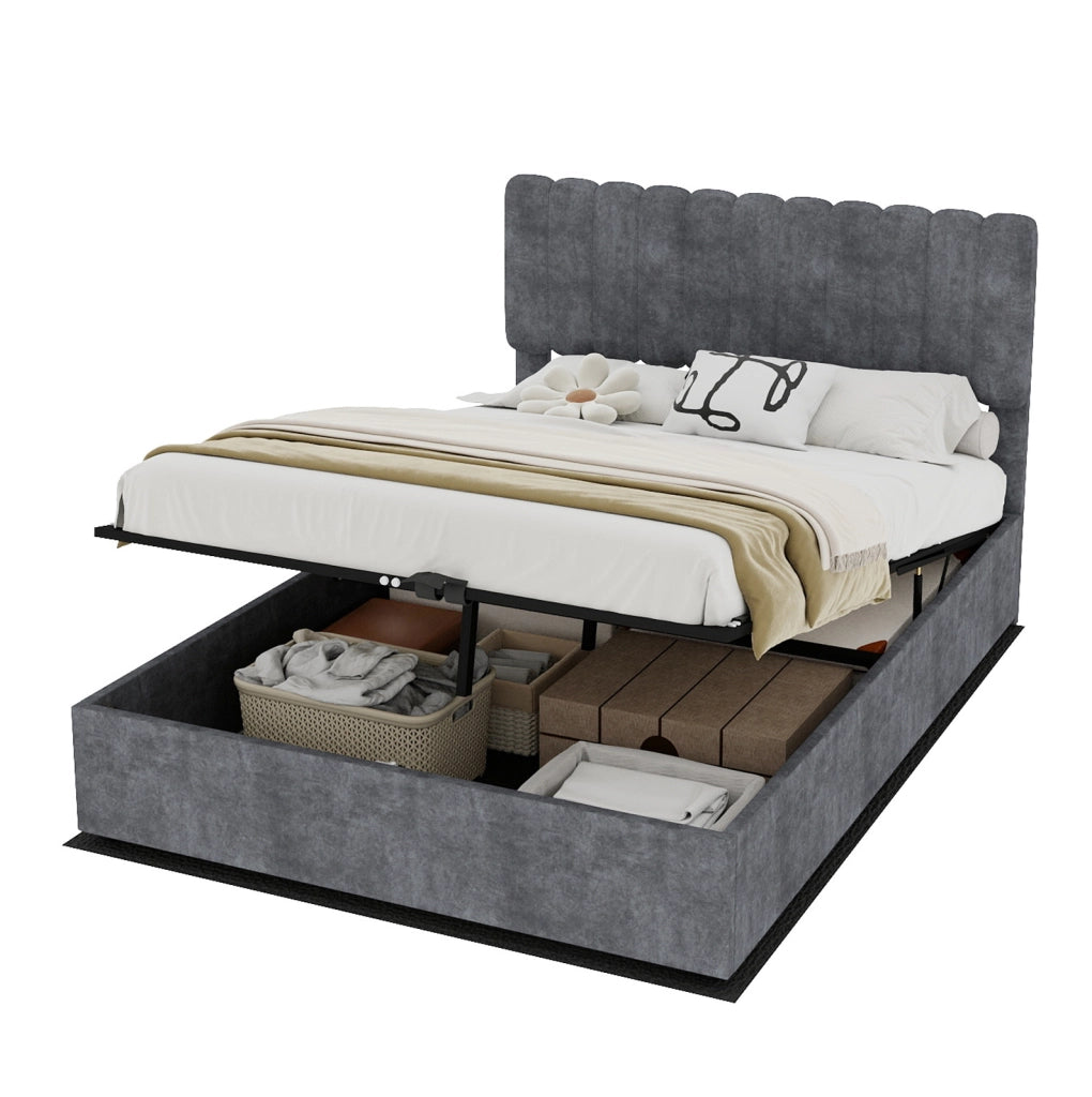 Letto matrimoniale imbottito in tessuto grigio 140x200 cm
