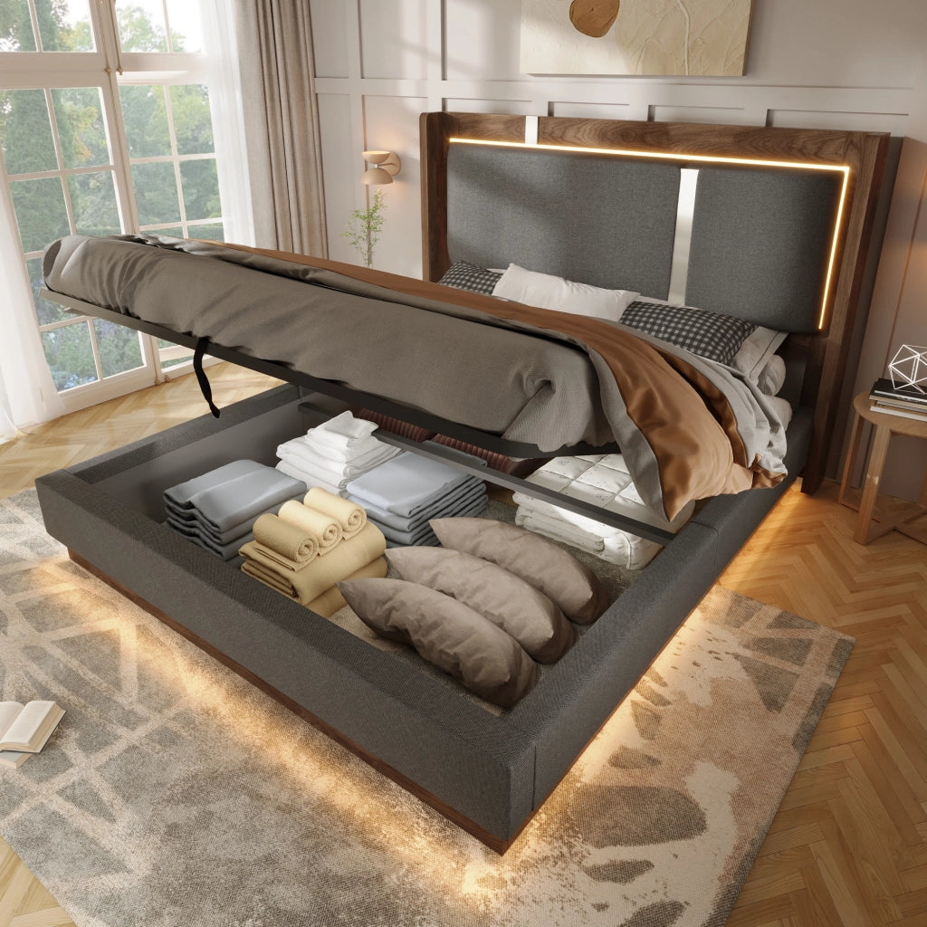 Letto matrimoniale imbottito grigio 140 x 200 cm
