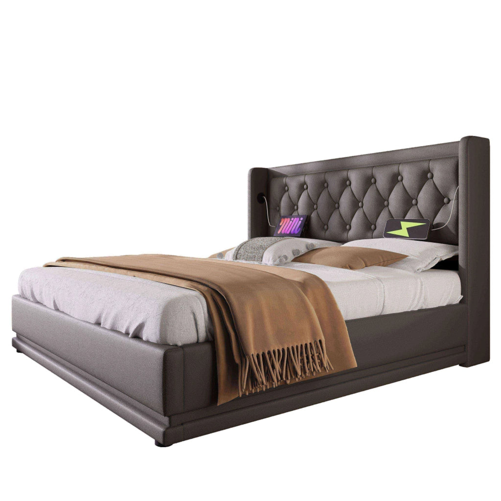 Letto contenitore matrimoniale 140x200 cm nero in PU