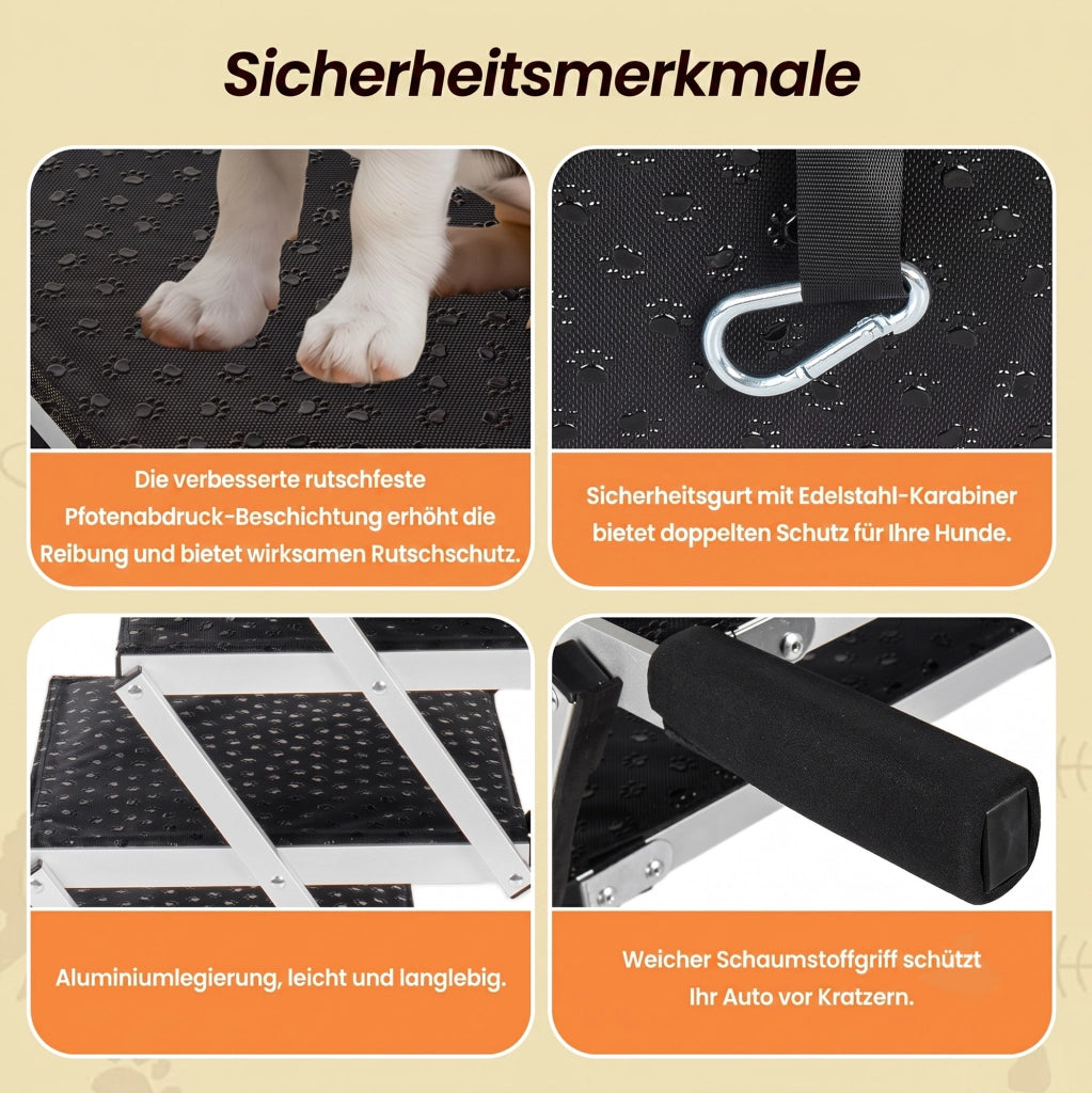 Scala pieghevole per cani in alluminio regolabile 86;4-128;3 cm; nero e argento