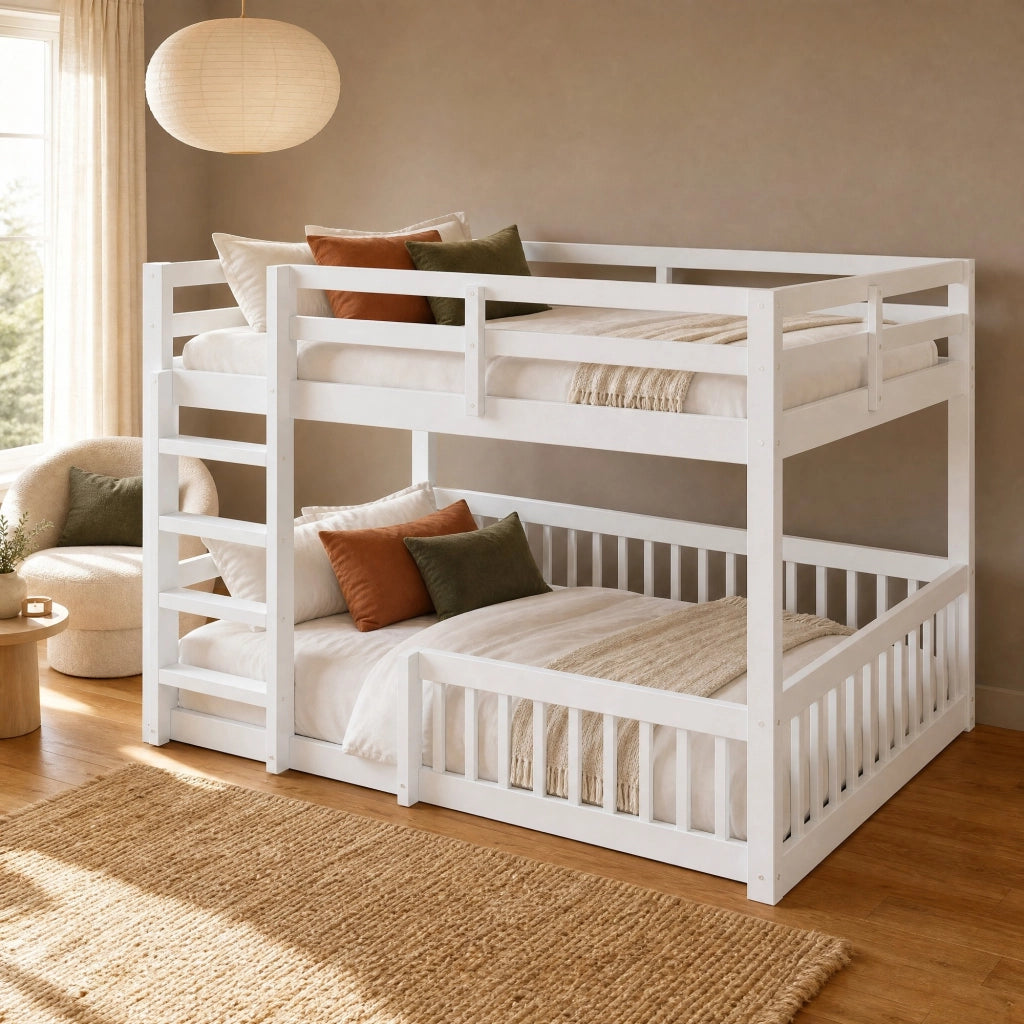 Letto a castello 160x200 cm bianco in pino e MDF con sponde