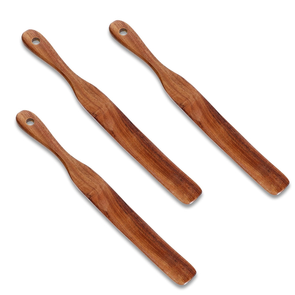 Spatole in legno, 28 cm, set da 3, in legno di teak, ideali per impasti lievitati e per mescolare