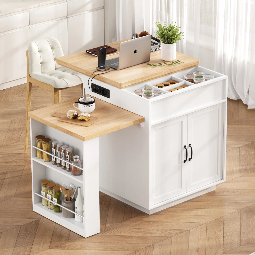 Tavolo da pranzo estensibile con LED e ricarica USB Type C in MDF bianco
