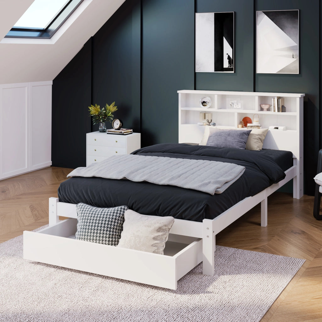 Letto singolo 90x200 cm con libreria e cassetti