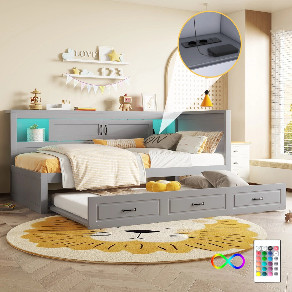Letto singolo 90 x 200 cm; estraibile salvaspazio con LED