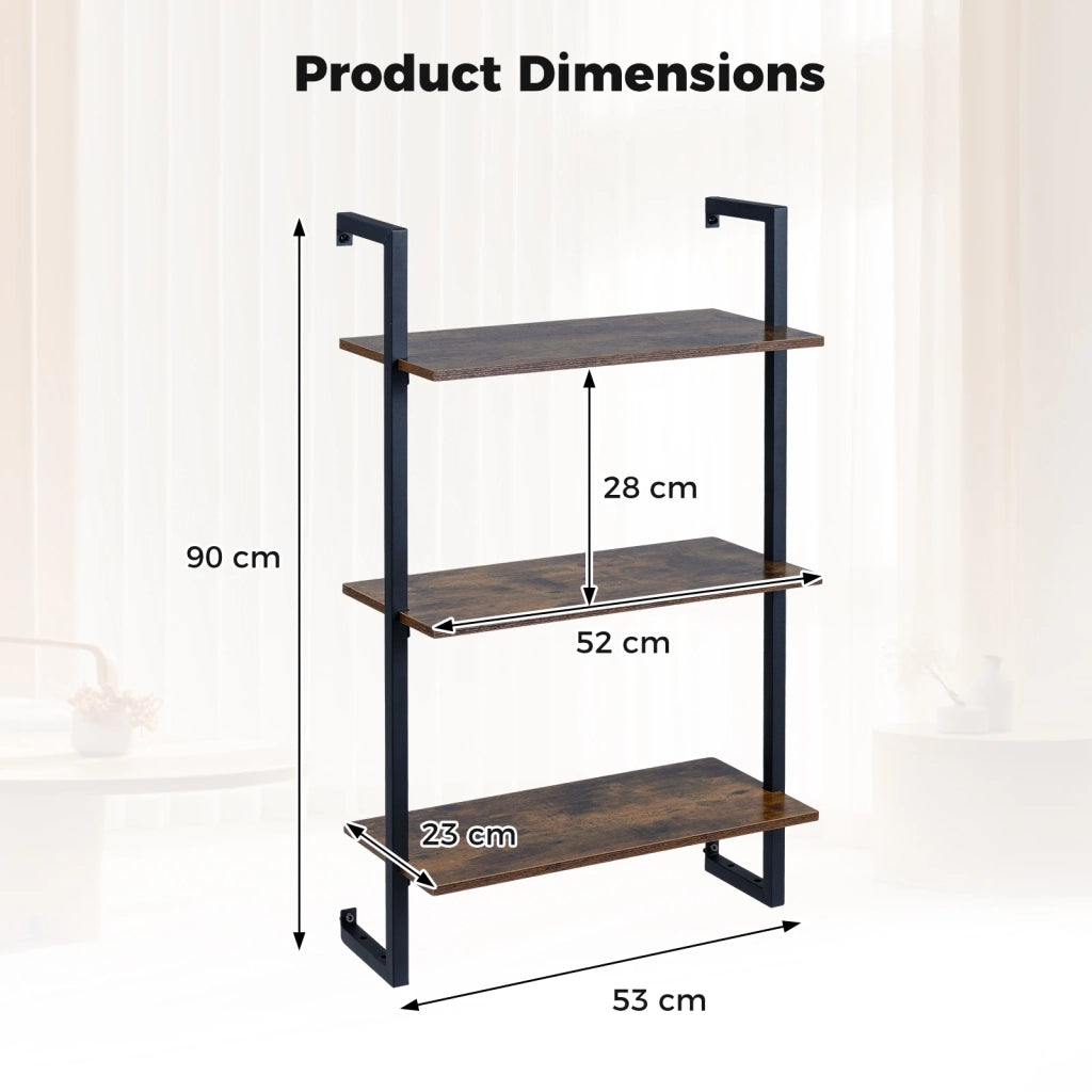 3-Tier Floating Shelf Wall Hanging Display Storage Rack for Living Room-Rustic Brown