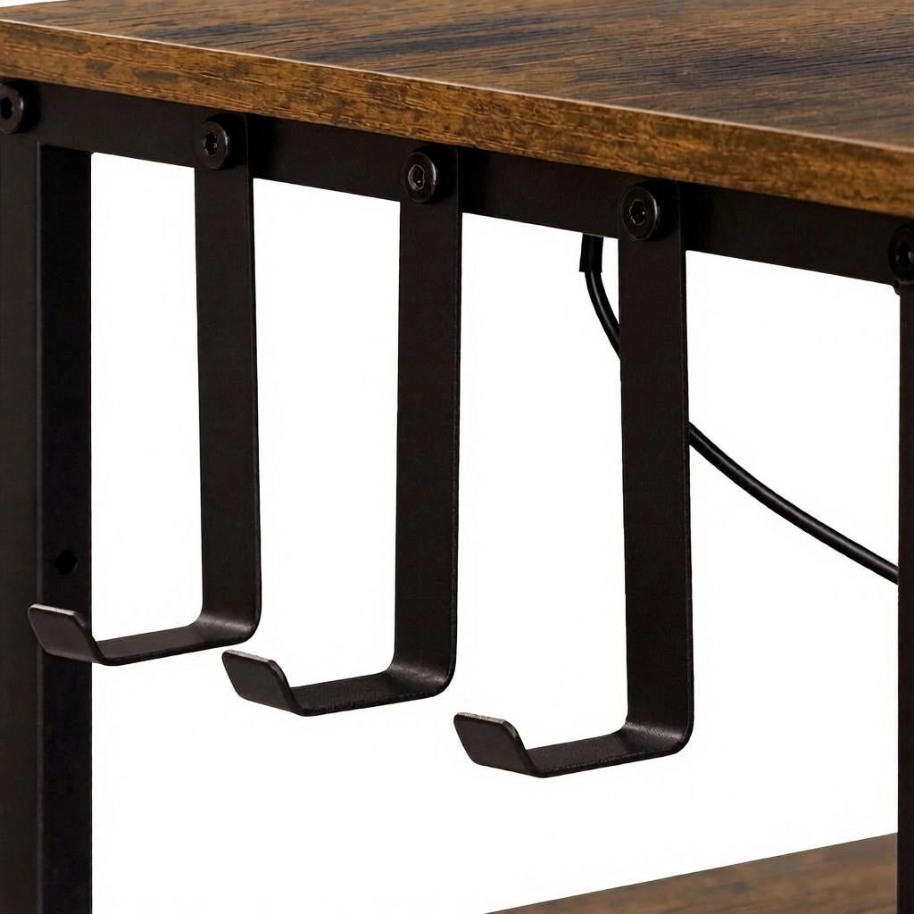 Mobile contenitore con 9 cassetti 2 ripiani presa multipla LED 110 × 85 × 30 cm marrone rustico e nero