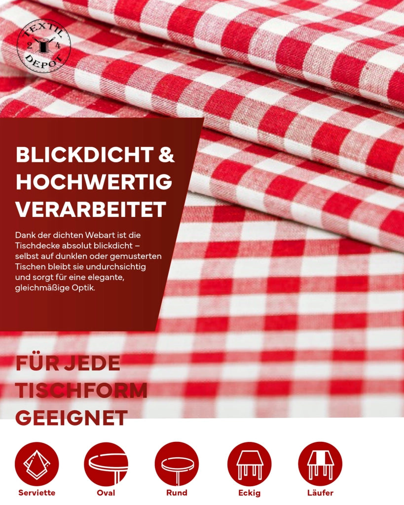 Tovaglia a quadretti, 80x80 cm, rosso e bianco, 100% cotone