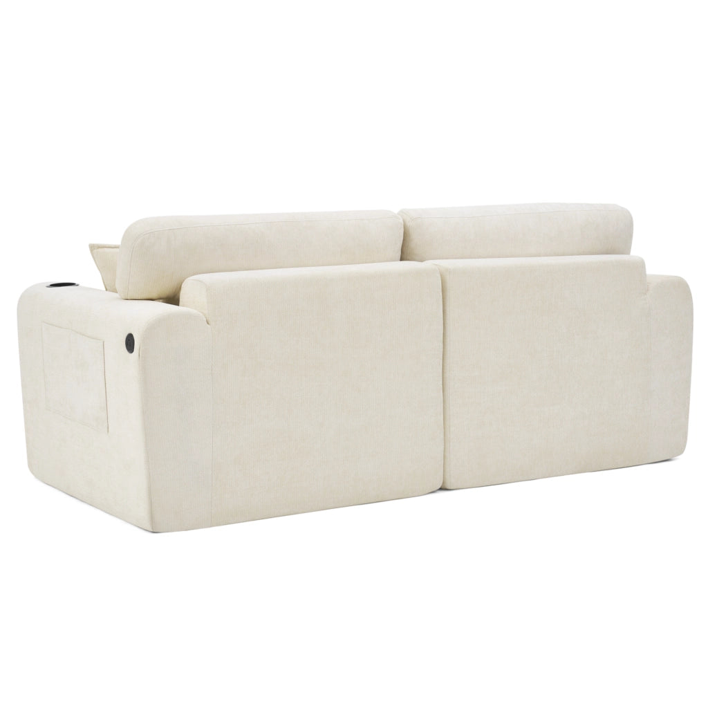 DIVANO Relax 2 posti 220x100x89 cm in chenille beige con porta USB