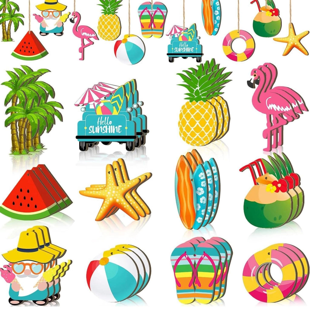 Appendini in legno, set da 36 pezzi, decorazioni hawaiane tropicali per l'estate