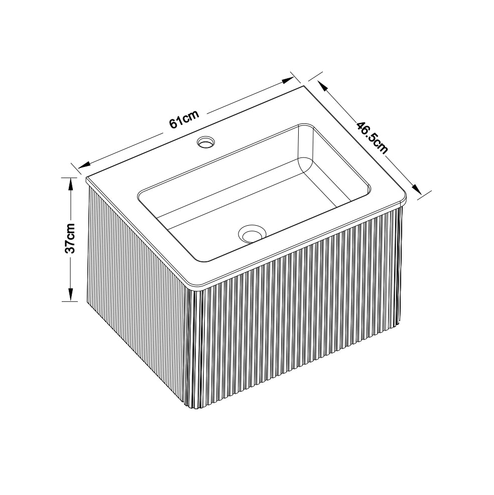 Mobile sottolavabo da bagno con lavabo 60 cm in MDF compensato e solid surface rovere con cassetti a pressione