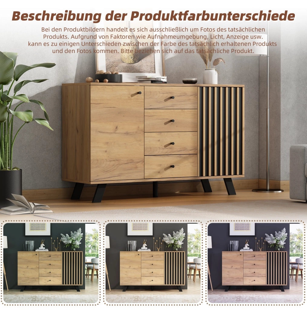 Set mobile TV 150 cm e credenza 120 cm con cassetti; naturale e nero