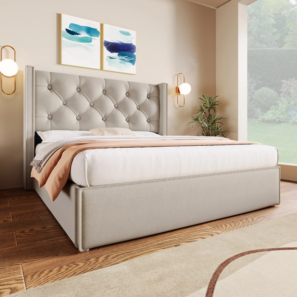 Letto imbottito 140x200 cm con contenitore grigio chiaro