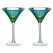 2 bicchieri da martini a forma di pavone, multicolore, soffiati a bocca