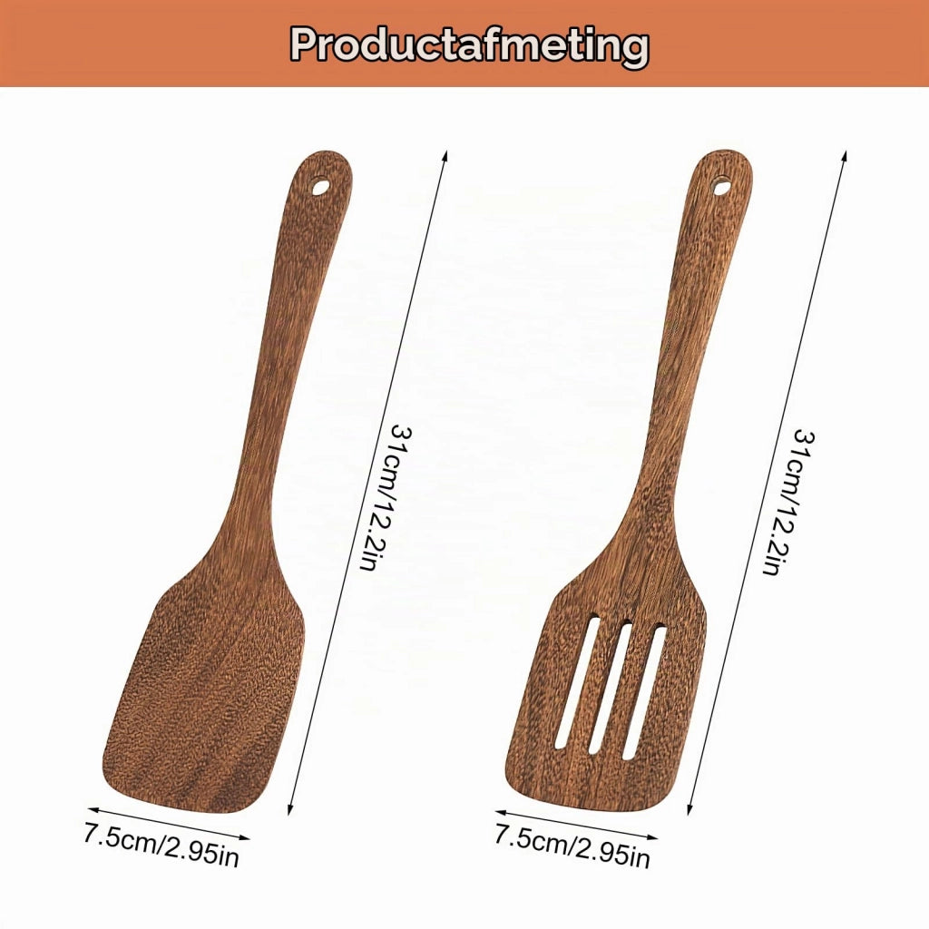 Set da 2 spatole in legno, con fessura e foro, utensili da cucina