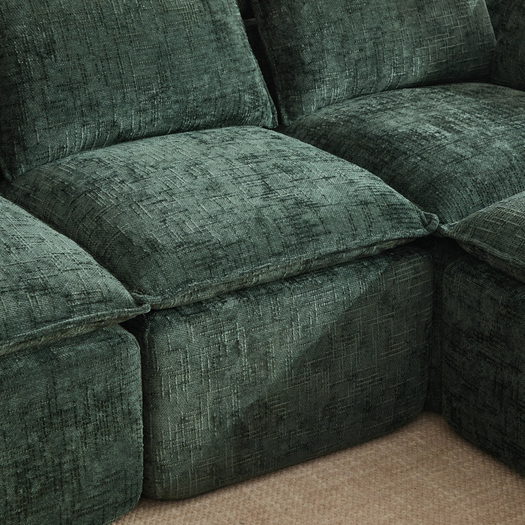 DIVANO Modulare con pouf 256x161x75 cm in ciniglia verde