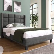 Letto singolo imbottito 90x200 cm grigio in lino