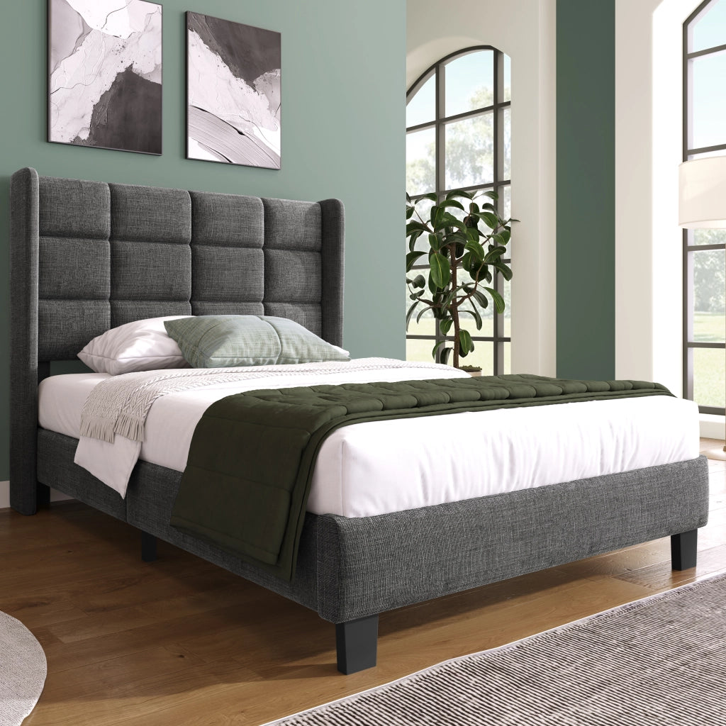 Letto singolo imbottito 90x200 cm grigio in lino