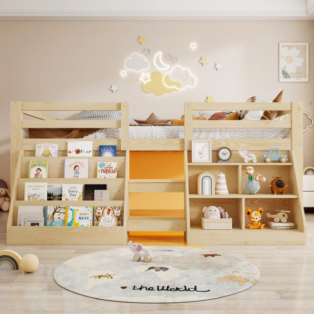 Letto rialzato 140 x 200 cm con contenitori e luci LED