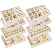 Organizzatori per gioielli, in velluto, set da 8, color beige