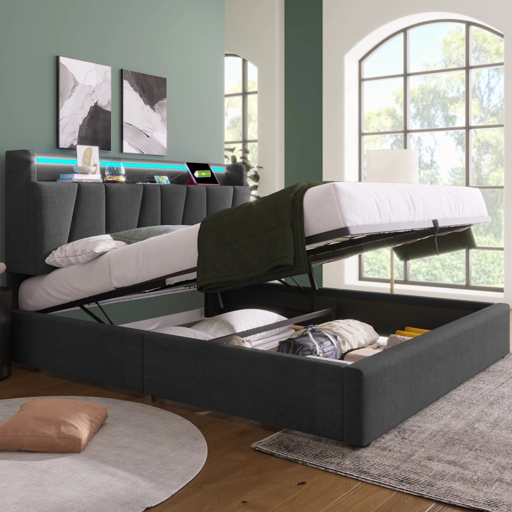 Letto matrimoniale 140x200 cm grigio con contenitore