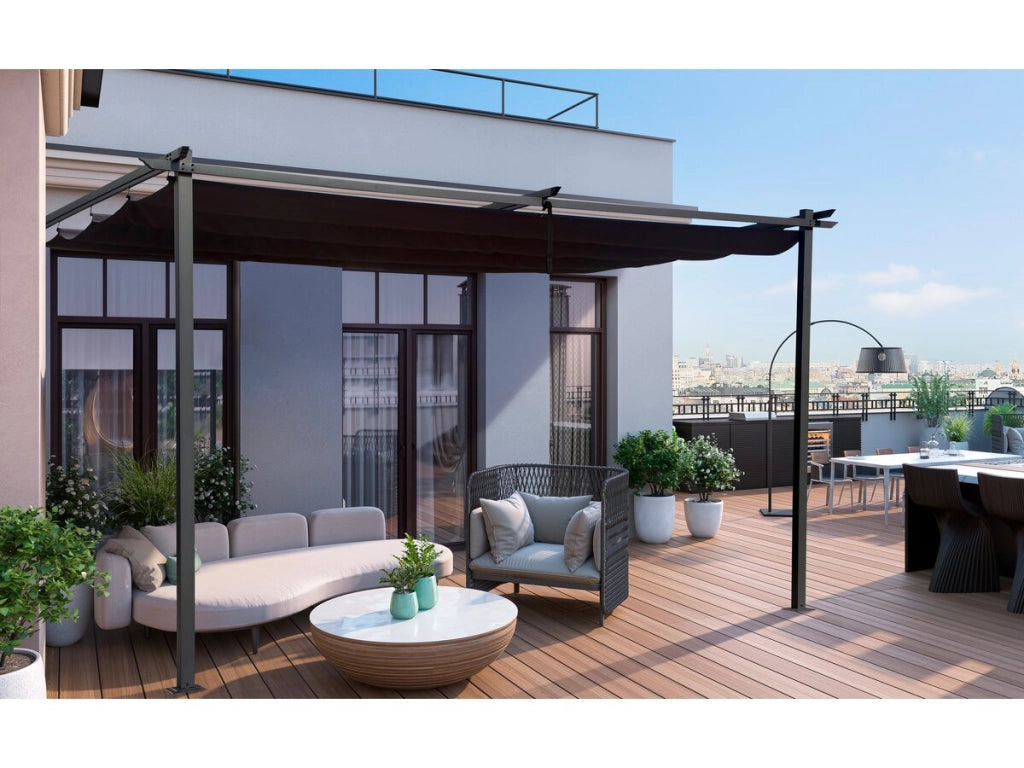 Pergola con tetto retrattile - 3 x 3 m - grigio antracite