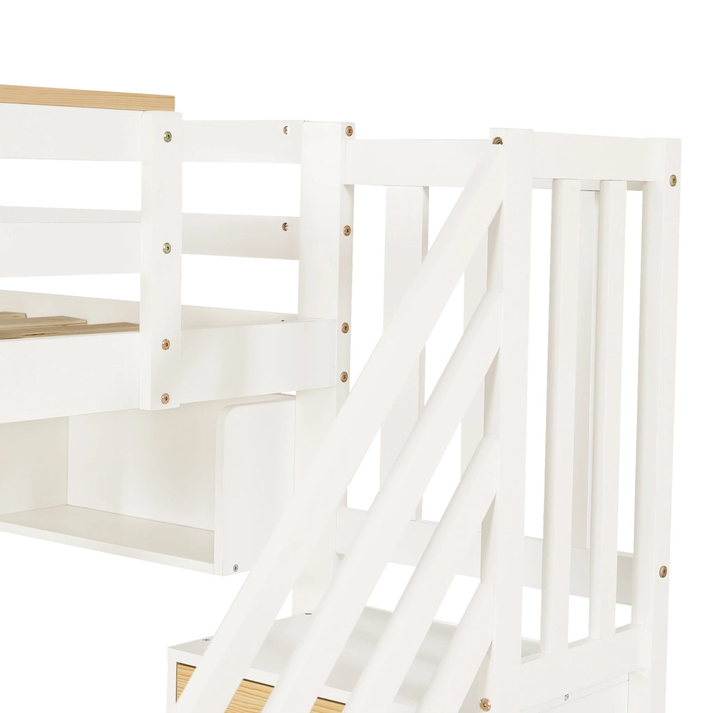 Letto a soppalco 90x200 cm bianco e naturale con scrivania