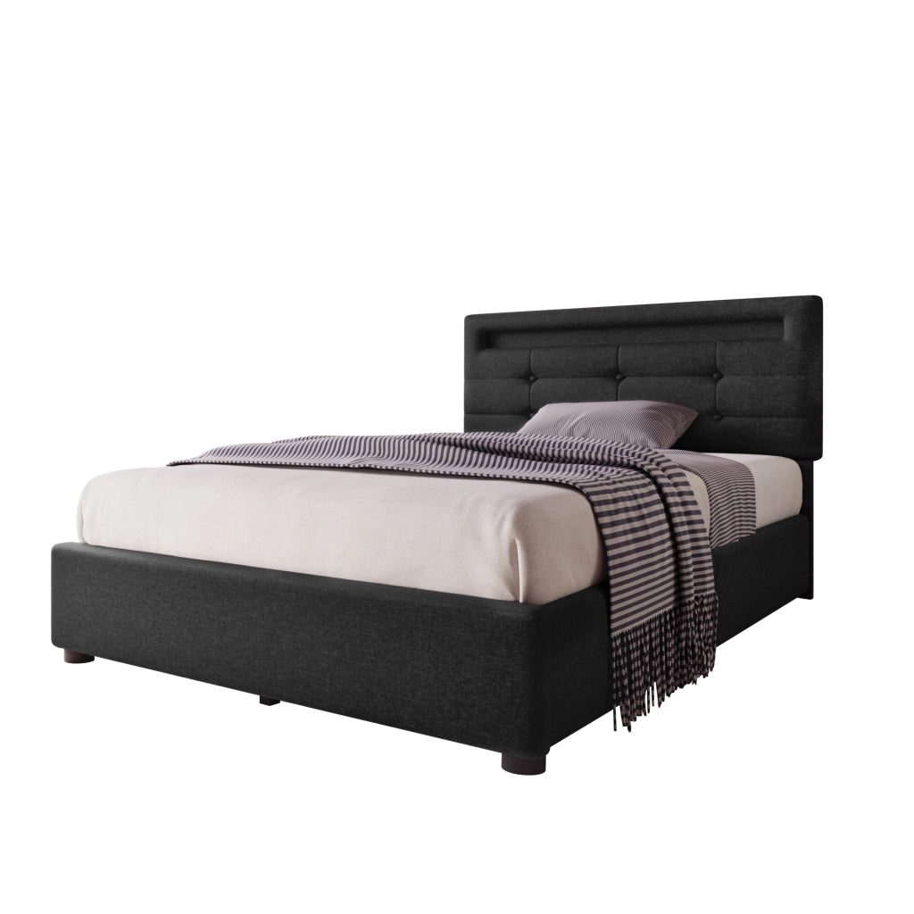 Letto singolo 90x200 cm nero con illuminazione LED e due cassetti