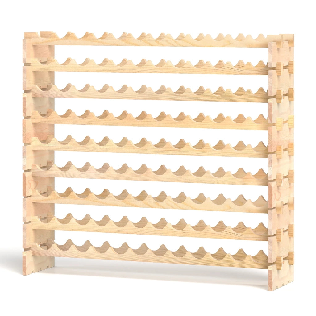 Stackable Modular Wine Rack for 108 Bottles 9 Tier Wooden Wine Rack Freestanding Wine Display Shelf Natural