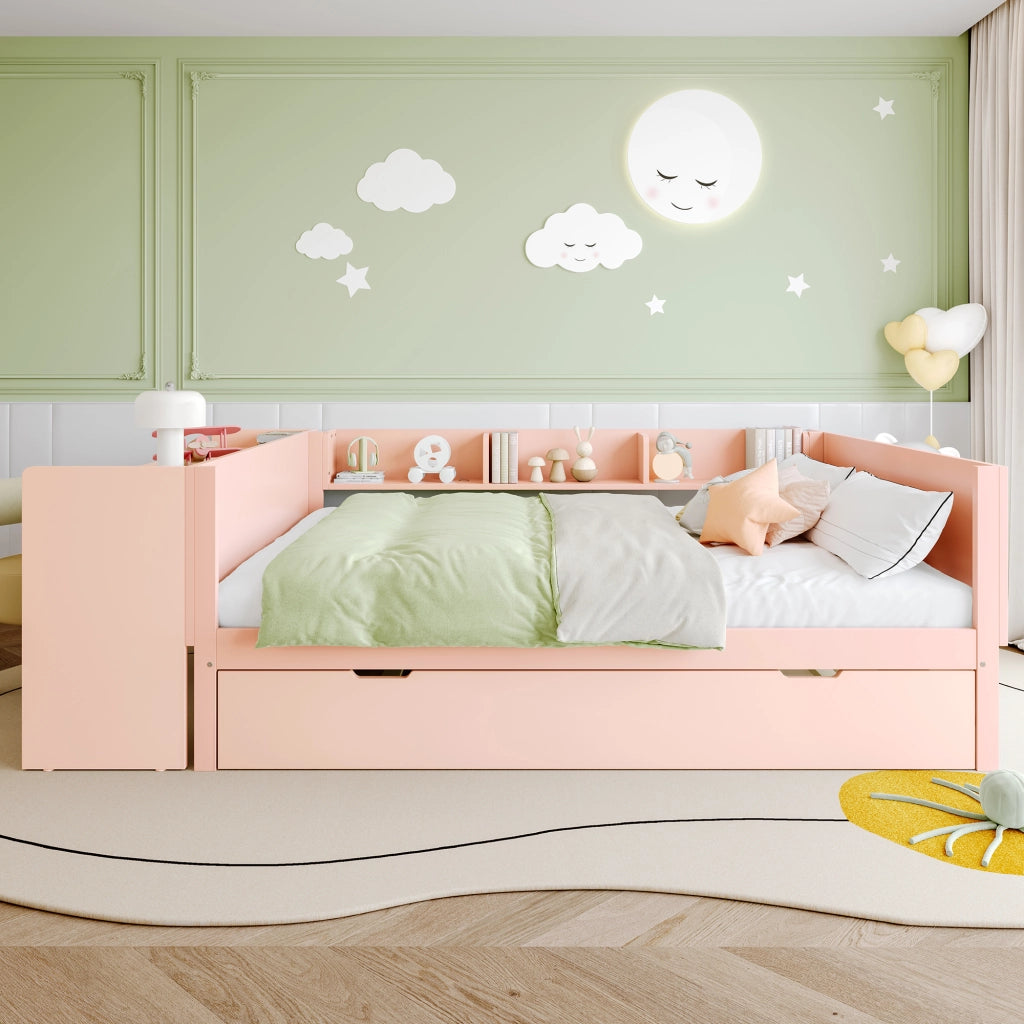 Letto matrimoniale rosa 140x200 con scrivania