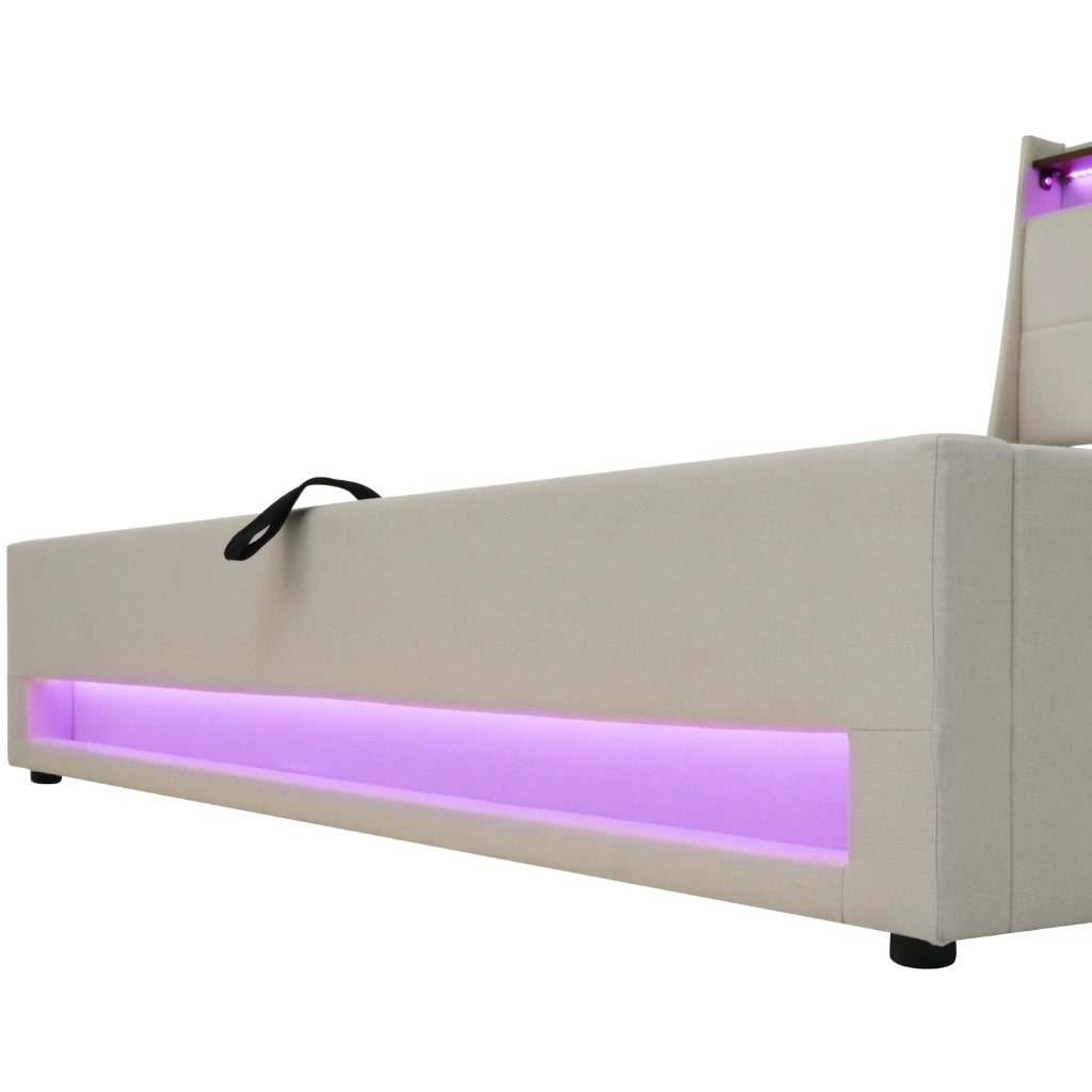 Letto singolo imbottito 90x200 cm con LED e USB