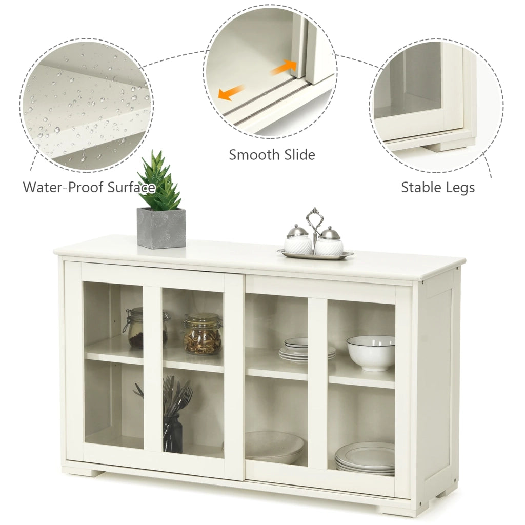 Sideboard Buffet Cupboard Storage Cabinet with Sliding Door-Antique White