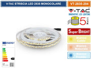 V-TAC STRISCIA LED 3528 MONOCOLORE 204 LED/METRO - BOBINA DA 5 METRI - Colore Luce:Bianco Caldo