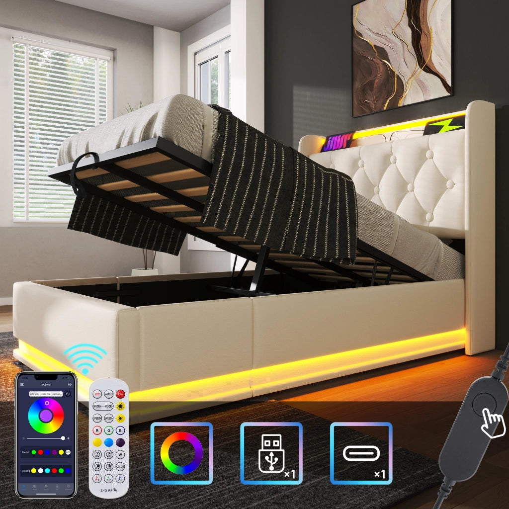 Letto singolo imbottito 90x200 cm con contenitore idraulico