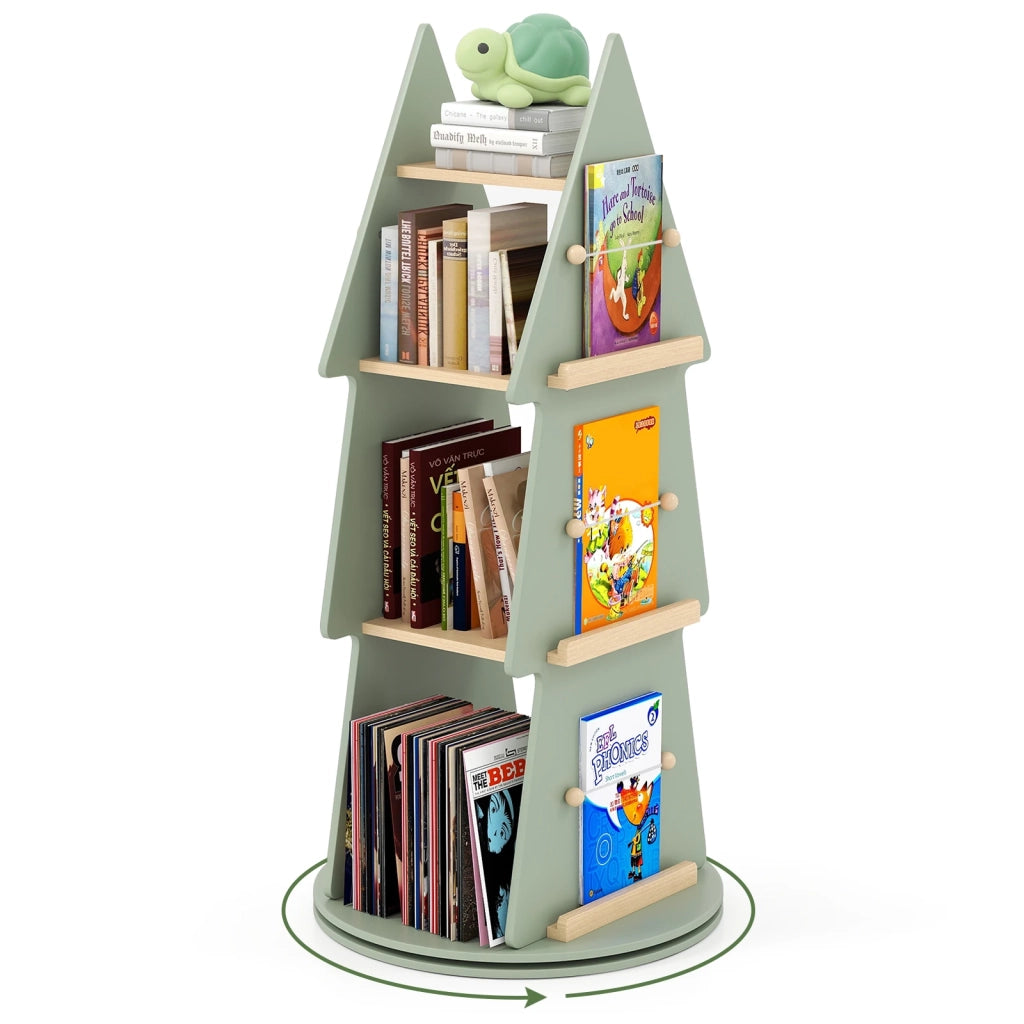 4 Tier Tree Shape Kids Rotating Bookshelf 360° Display Rack Storage Organizer-Green