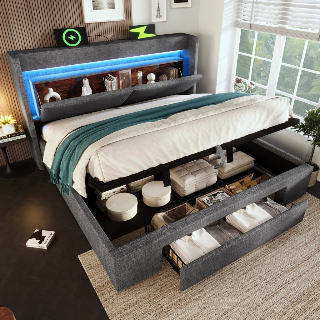 Letto imbottito 160x200 cm con contenitore idraulico