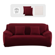Divano imbottito elasticizzato, 4 posti, color Bordeaux, con braccioli, e 2 copripoltrona