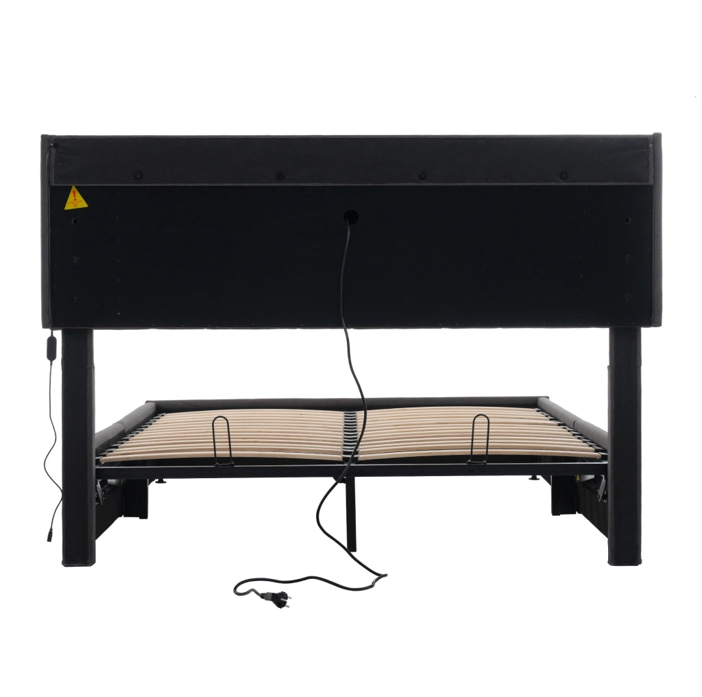 Letto contenitore 140x200 cm grigio con LED RGBW e prese USB