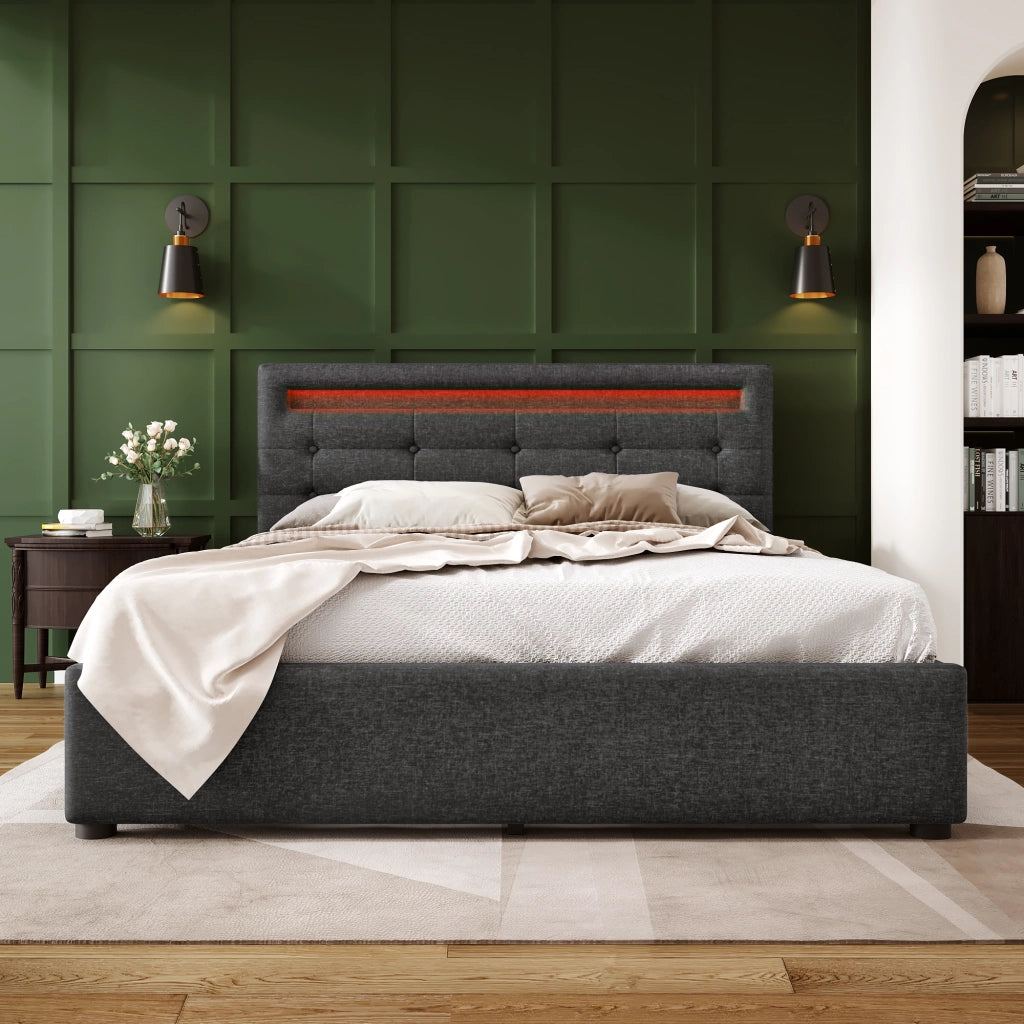 Letto contenitore grigio 140x200 con testiera LED