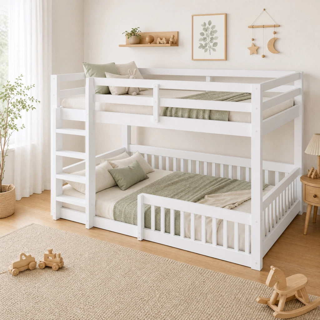 Letto a castello 160x200 cm bianco in pino e MDF con sponde