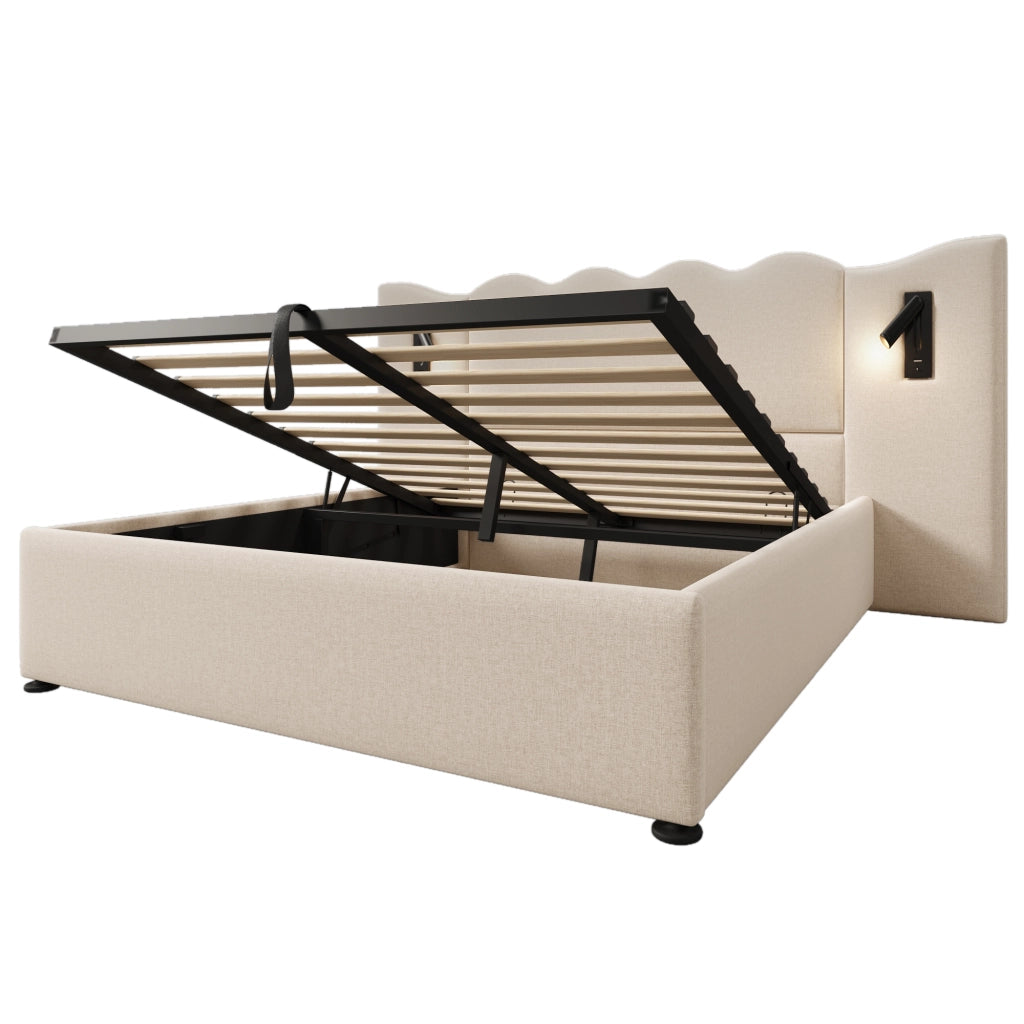 Letto matrimoniale 160x200 beige con contenitore