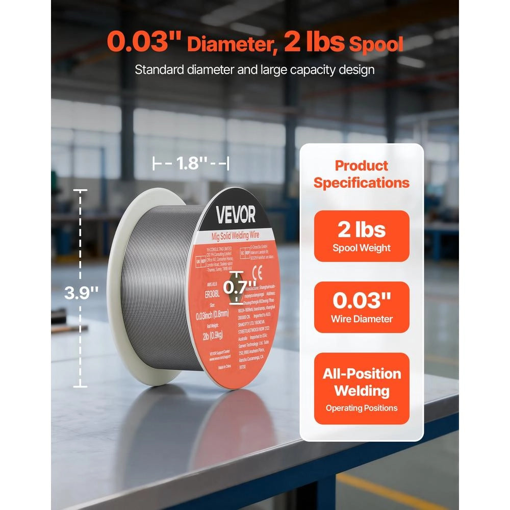 Filo per Saldatura MIG ER308L 0,8 mm 0,9 kg in Acciaio Inox Bobina Solido per Saldatrice Officina Fai da Te