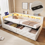 Letto contenitore beige 90x200 cm con sollevamento idraulico